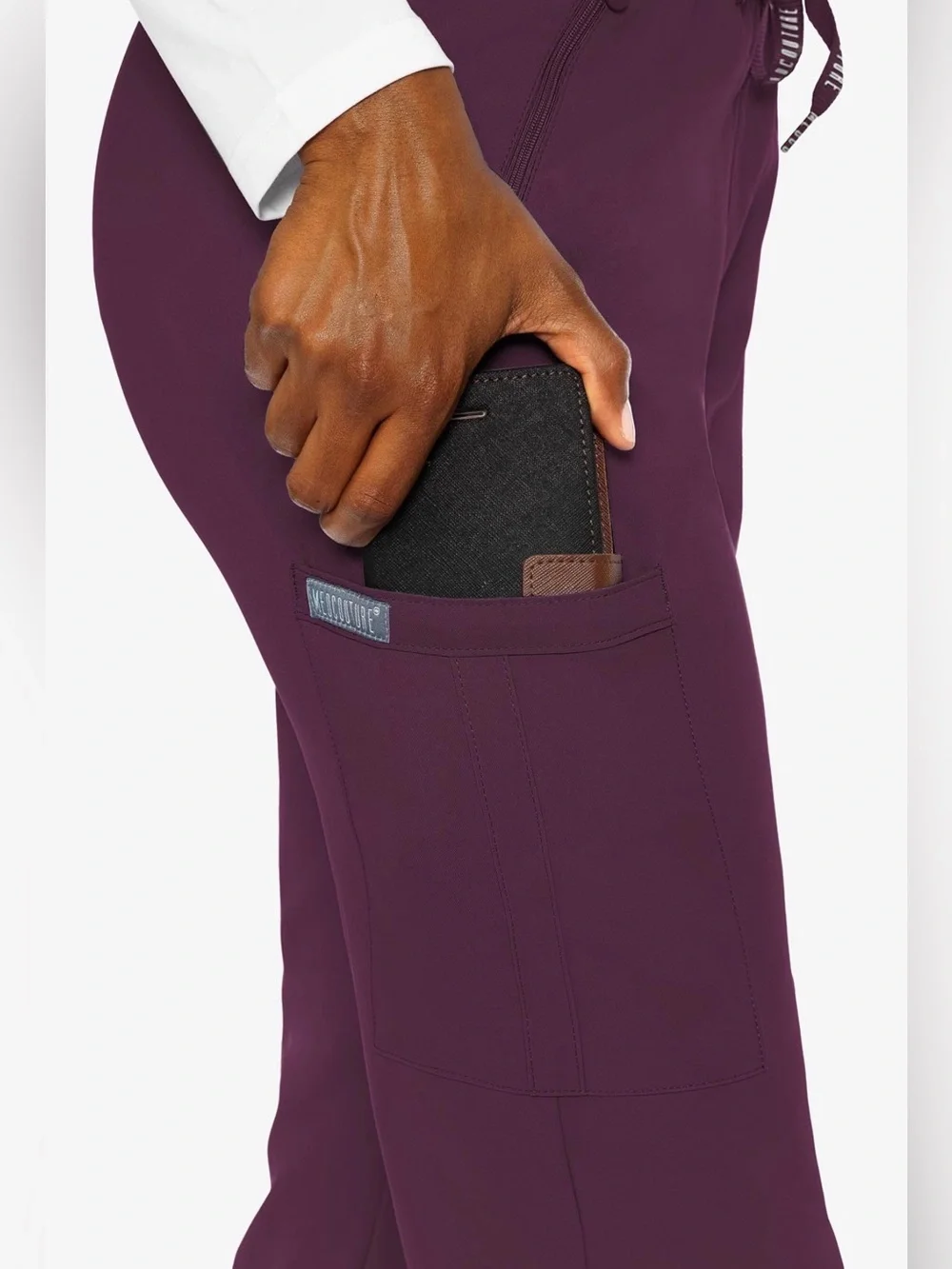 Med Couture Insight Zipper Pant Straight Leg Burgundy Wine Scrubs XS Petite - Picture 5 of 12